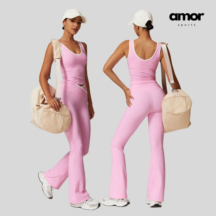 QUEENI Vest Top Legging Set - Pink