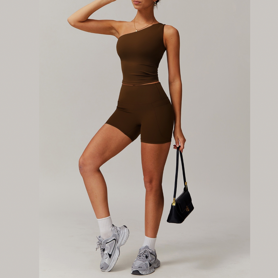 NANA Premium Single Shoulder Short Set - Coffee