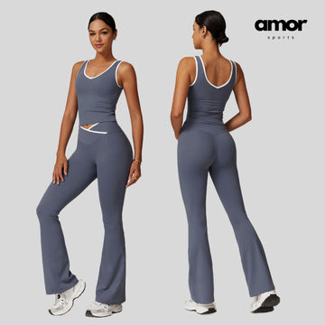 QUEENI Vest Top Legging Set - Off Purple