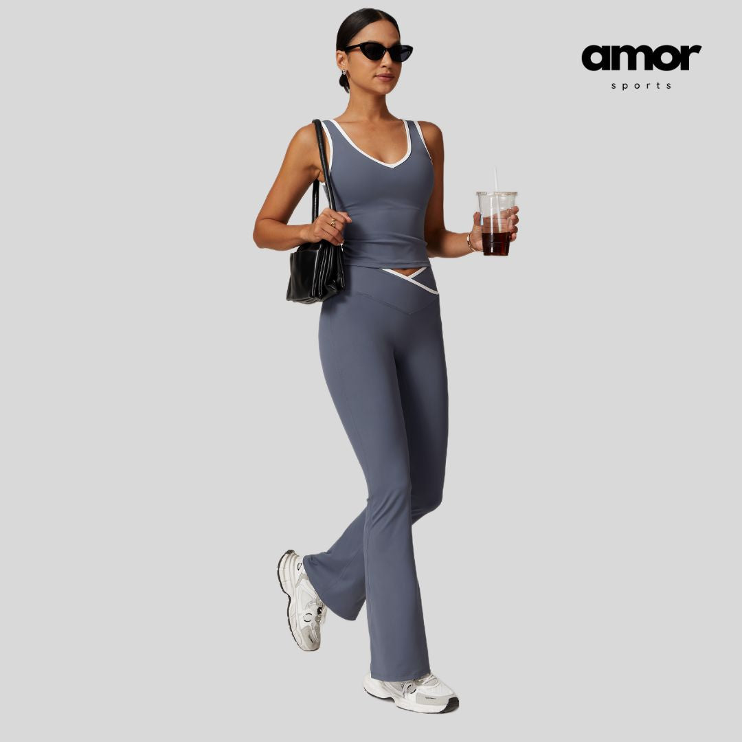 QUEENI Vest Top Legging Set - Off Purple