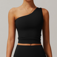 NANA Stylish Single Shoulder Crop Top - Black