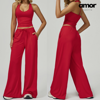 Aspasia Vest Top Flared Legging Set - Red