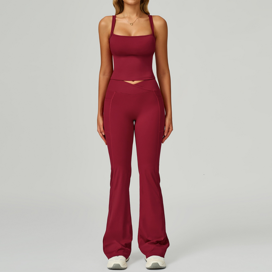 Carly Stylish Vest Top Legging Set - Burgundy