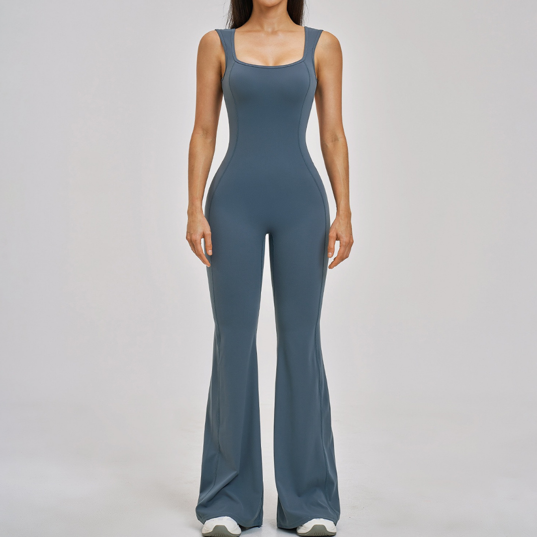 NINA Open Back Flare Jumpsuit - Greyish Blue