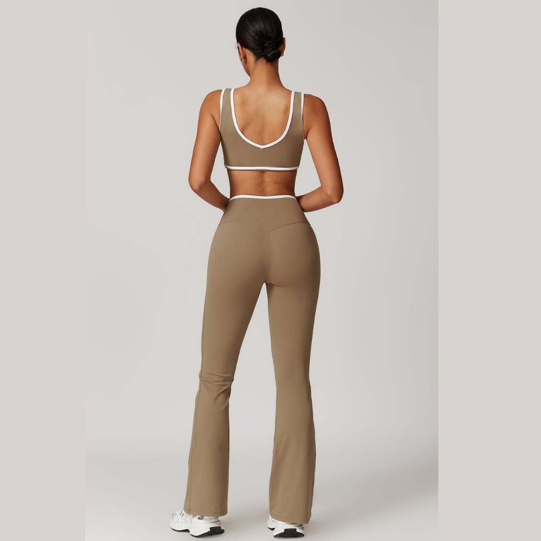 QUEENI Stylish Flared Legging Set - Brown