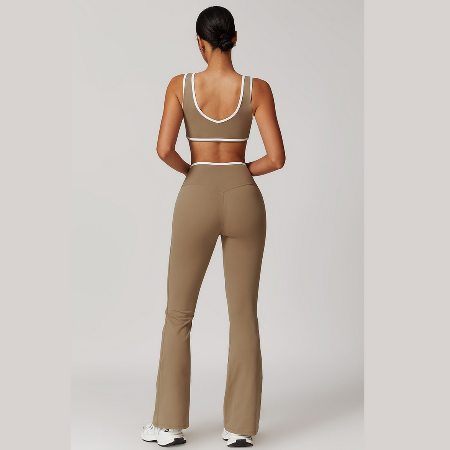 QUEENI Stylish Flared Legging Set - Brown
