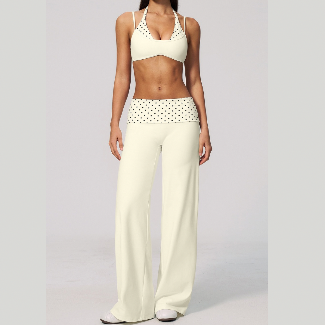ENA Polka Dot Flared Legging Set - Cream White