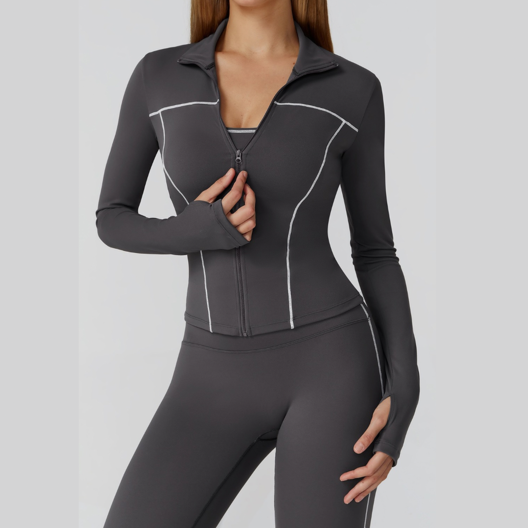 Sporty Chic 3pcs Jacket Legging Set - Dark Grey