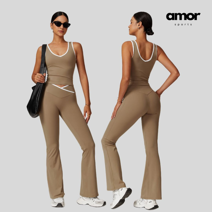 QUEENI Vest Top Legging Set - Brown