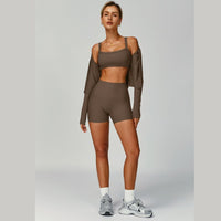 Bilie Ribbed Fabric 3pcs Short Set - Brown