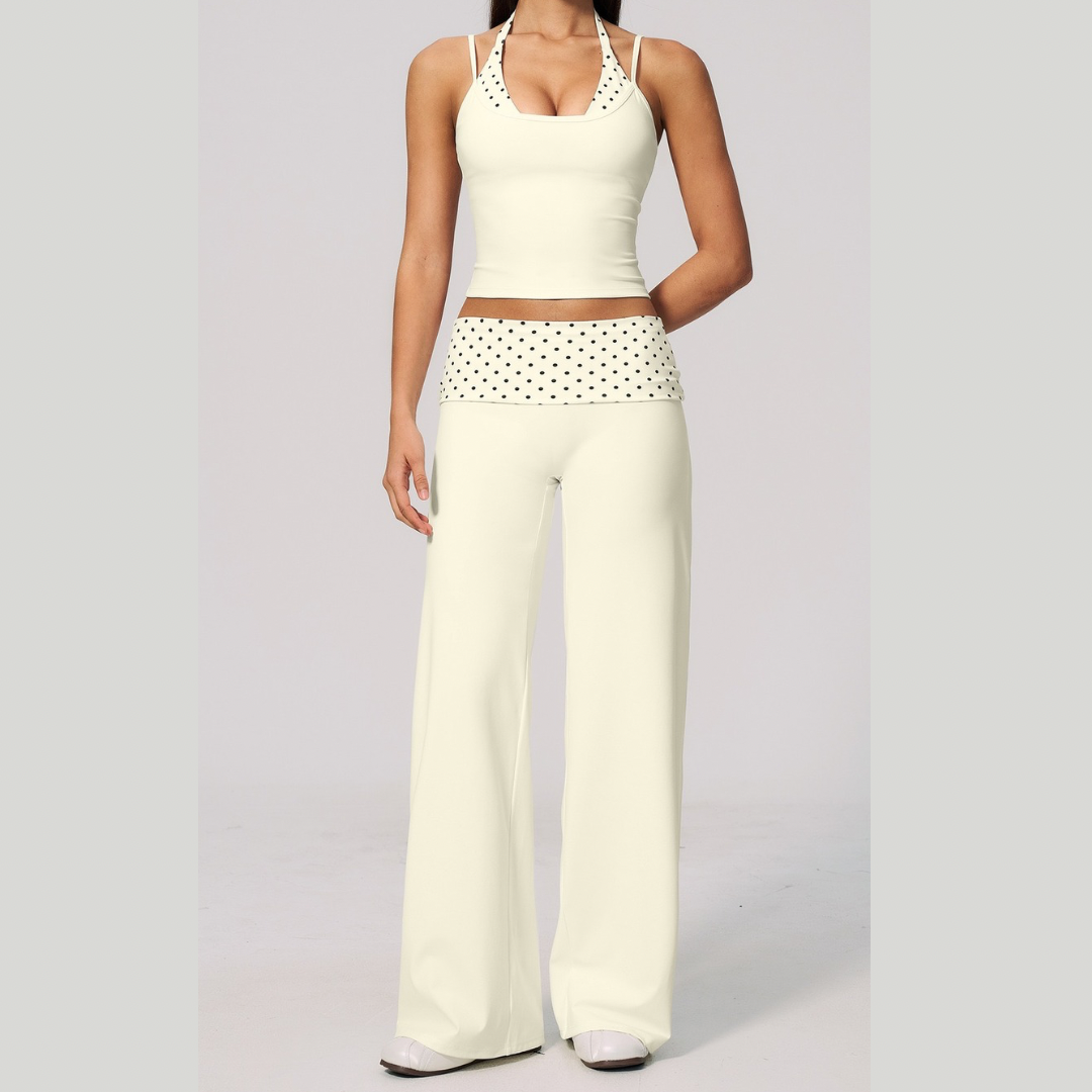 ENA Polka Dot Flared Legging Set - Cream White