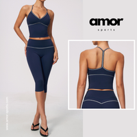 Andy Strappy Cropped Legging Set - Navy