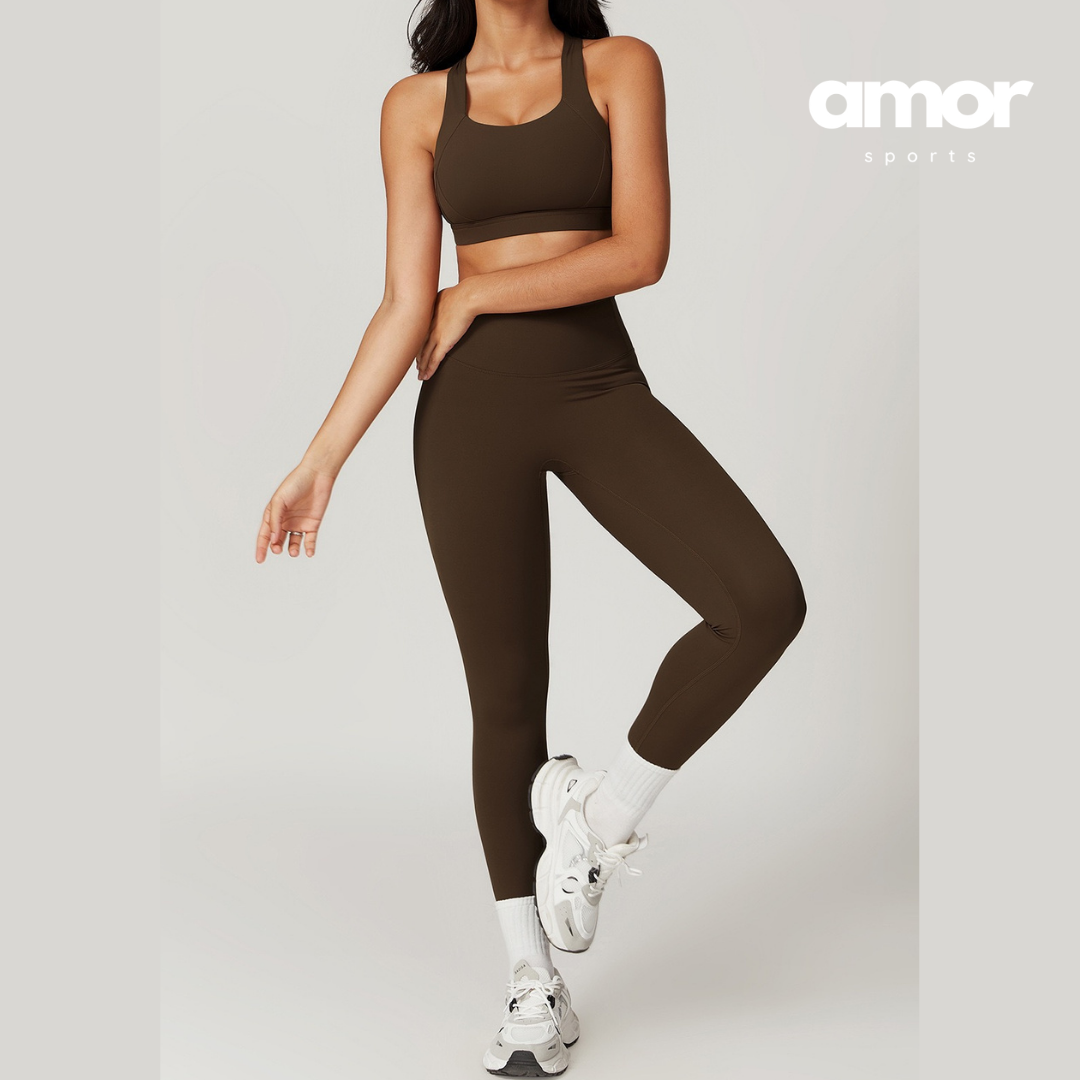 X-Back Line Skinny Legging Set - Coffee