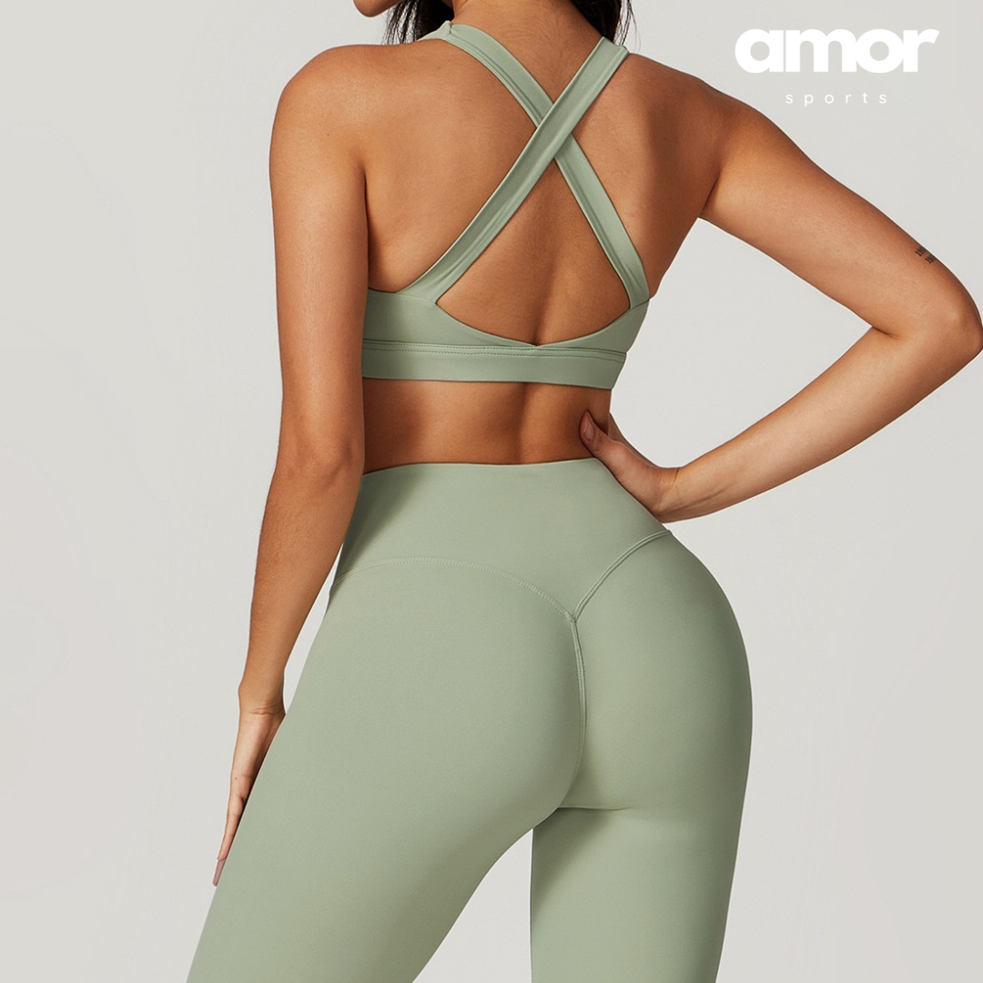 X-Back Line Skinny Legging Set - Green