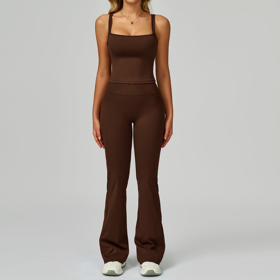 Carly Stylish Vest Top Legging Set - Coffee