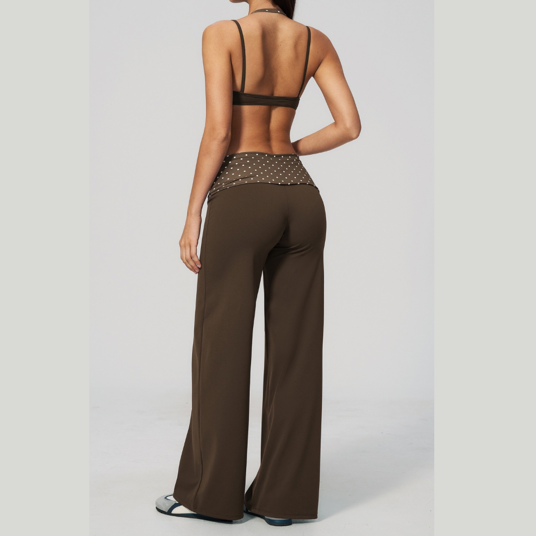 ENA Polka Dot Flared Legging Set - Brown