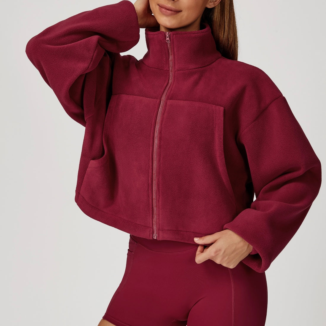 Winter Premium Coral Fleece Zip Jumper - Cherry