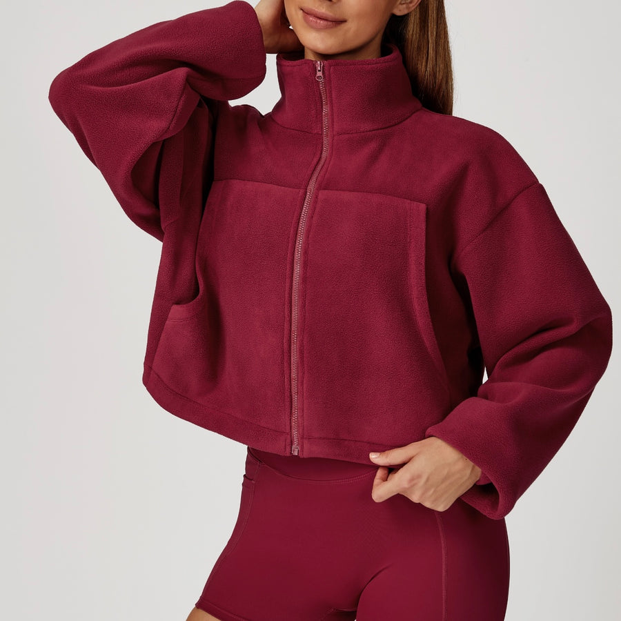 Winter Premium Coral Fleece Zip Jumper - Cherry