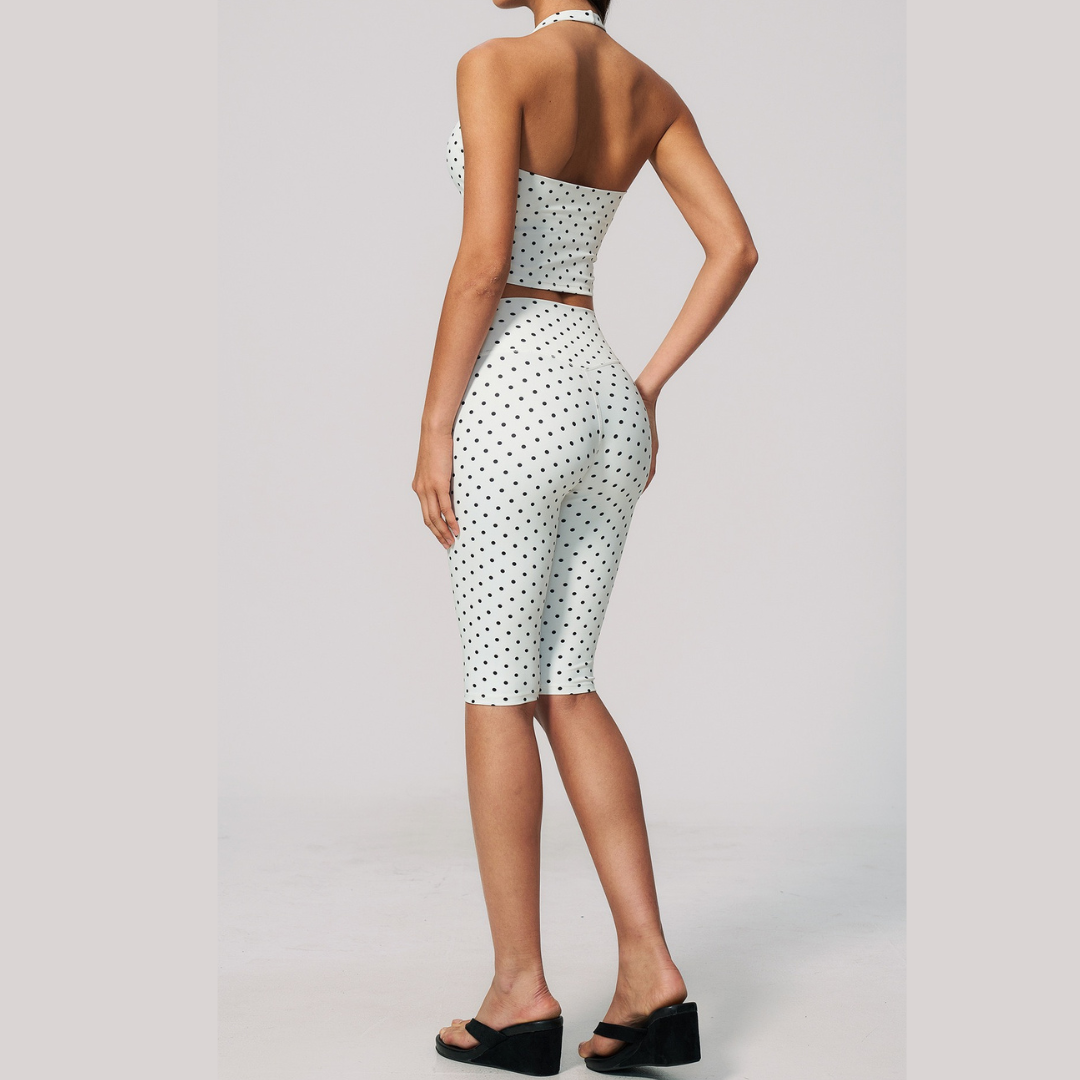 Polka Dot Elegant Cropped Legging Set - White