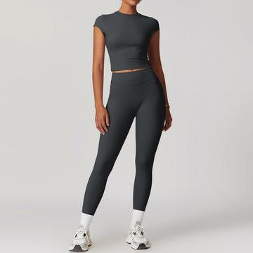 STELLA Short Sleeve Top Legging Set - Dark Grey