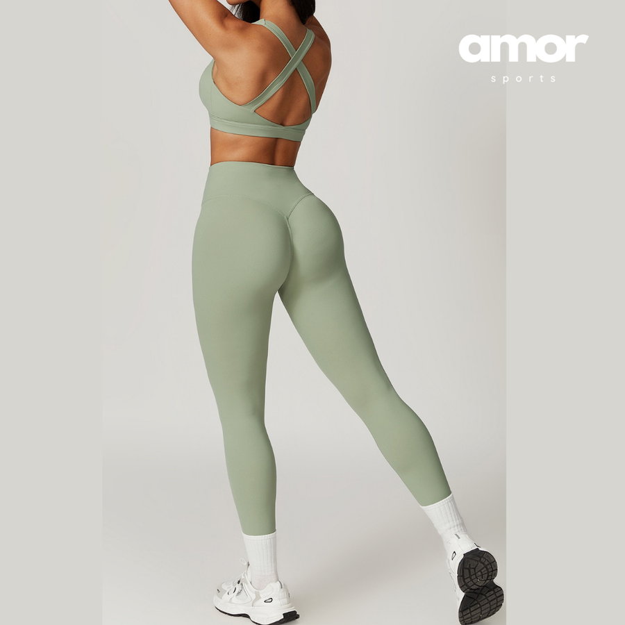 X-Back Line Skinny Legging Set - Green