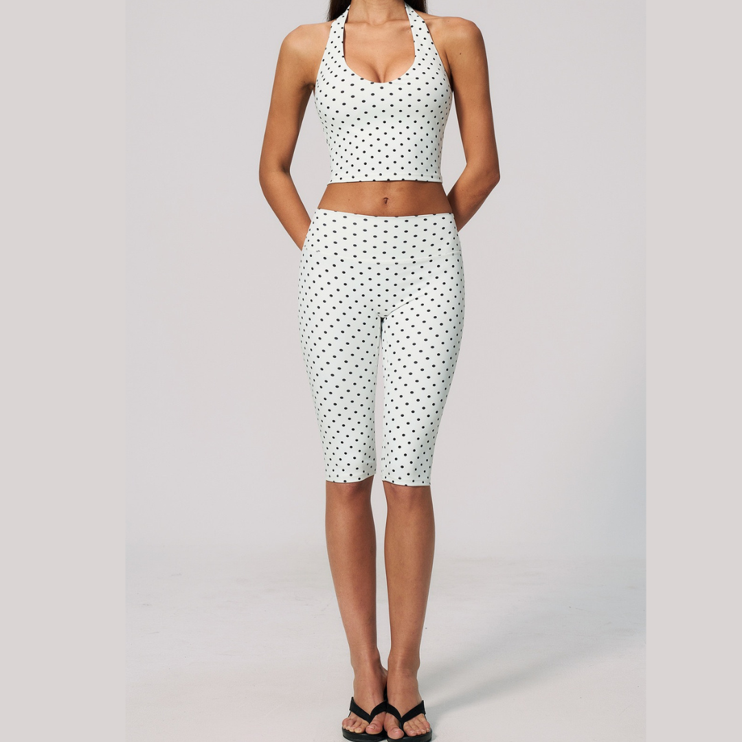 Polka Dot Elegant Cropped Legging Set - White