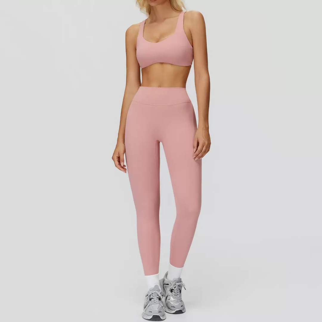 Butterfly-Back Sports Bra Legging Set - Pink