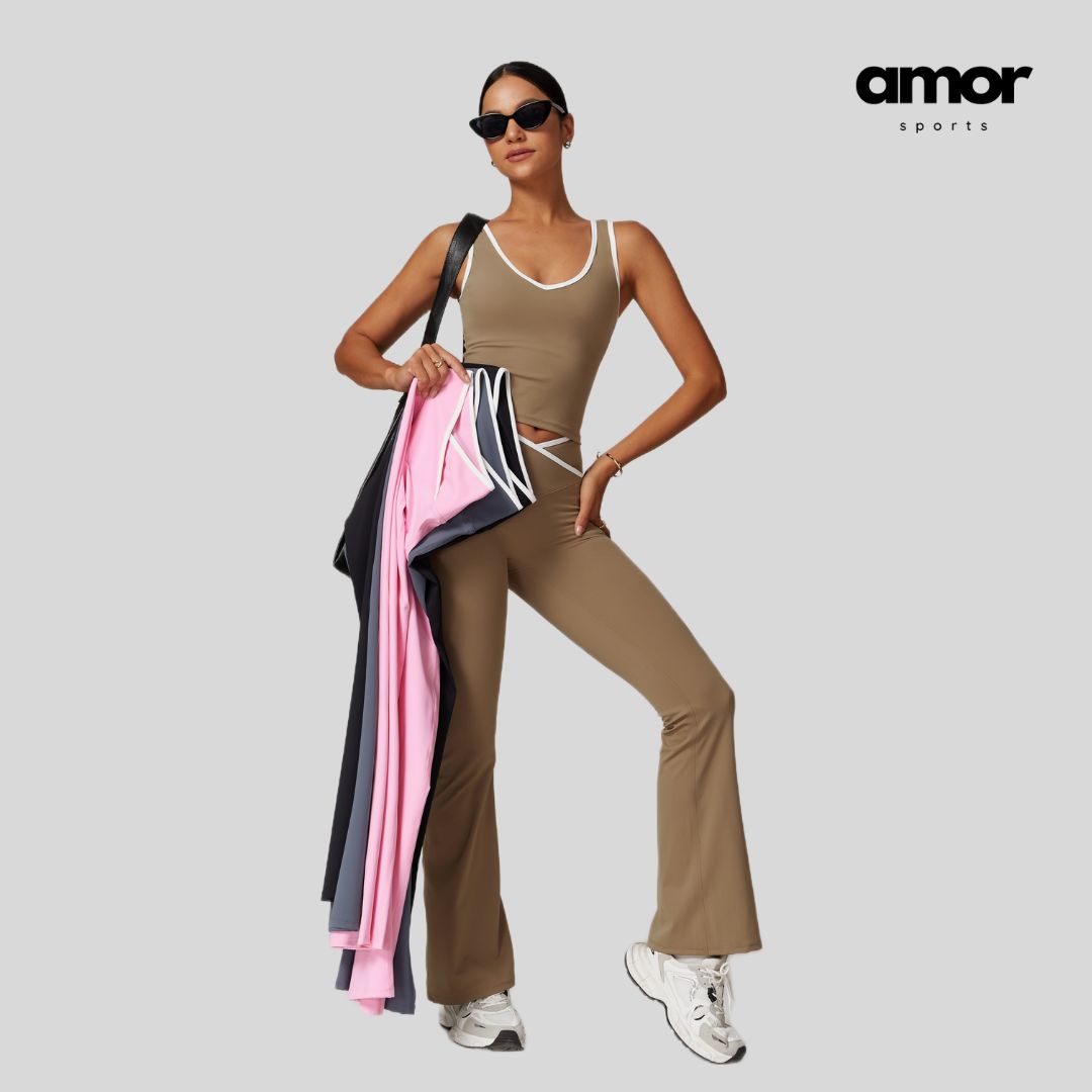 QUEENI Vest Top Legging Set - Brown