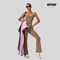 QUEENI Vest Top Legging Set - Brown