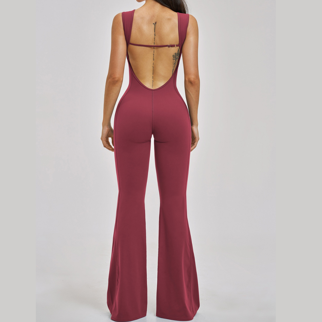 NINA Open Back Flare Jumpsuit - Maroon