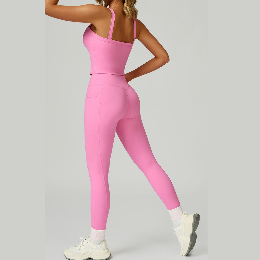Carly Stylish Vest Top Legging Set - Pink
