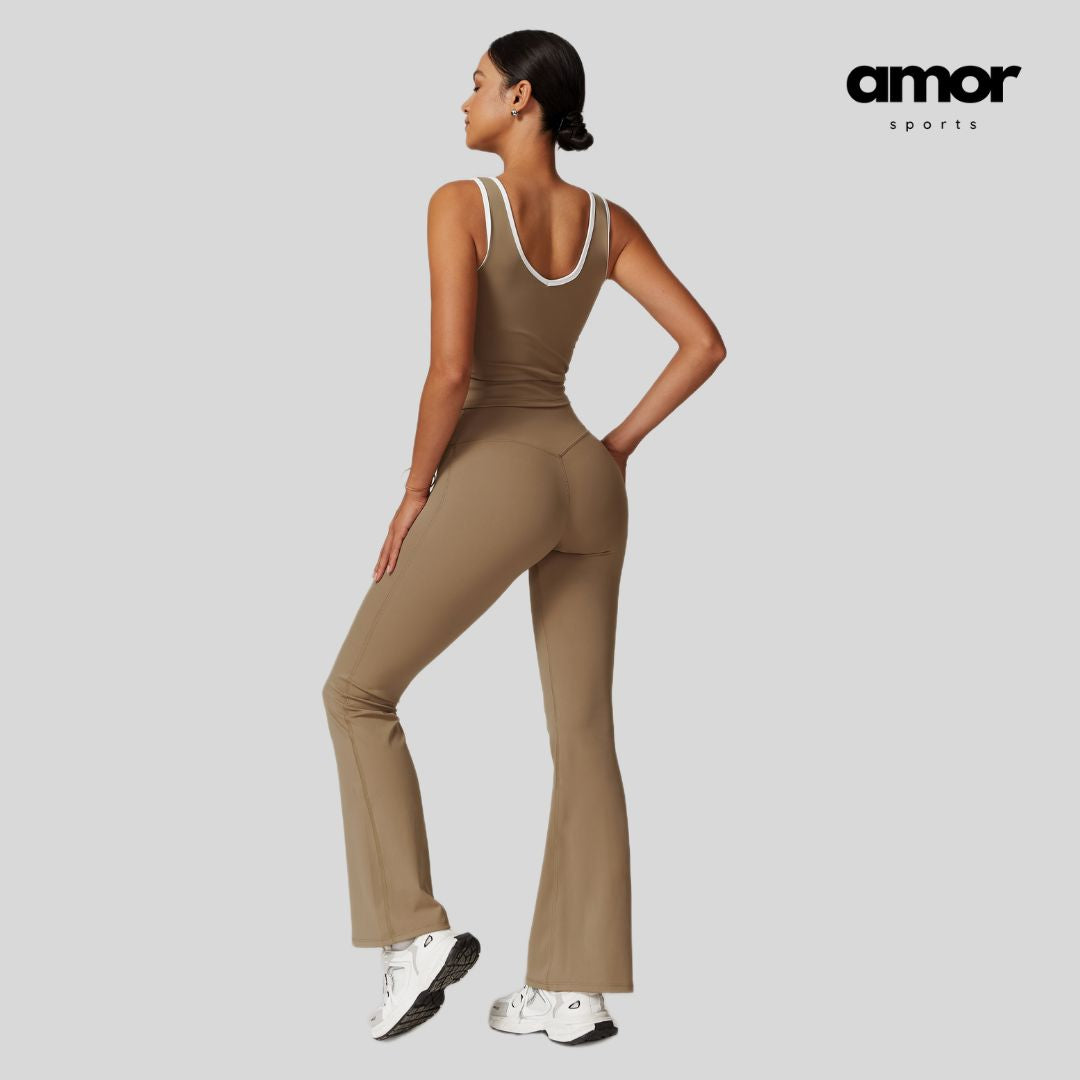 QUEENI Vest Top Legging Set - Brown