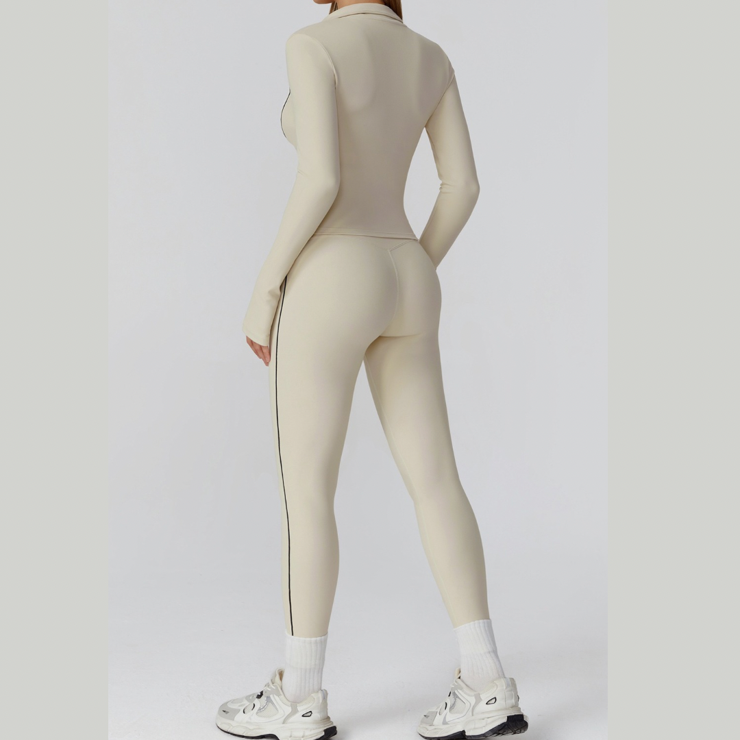 Sporty Chic 3pcs Jacket Legging Set - Beige
