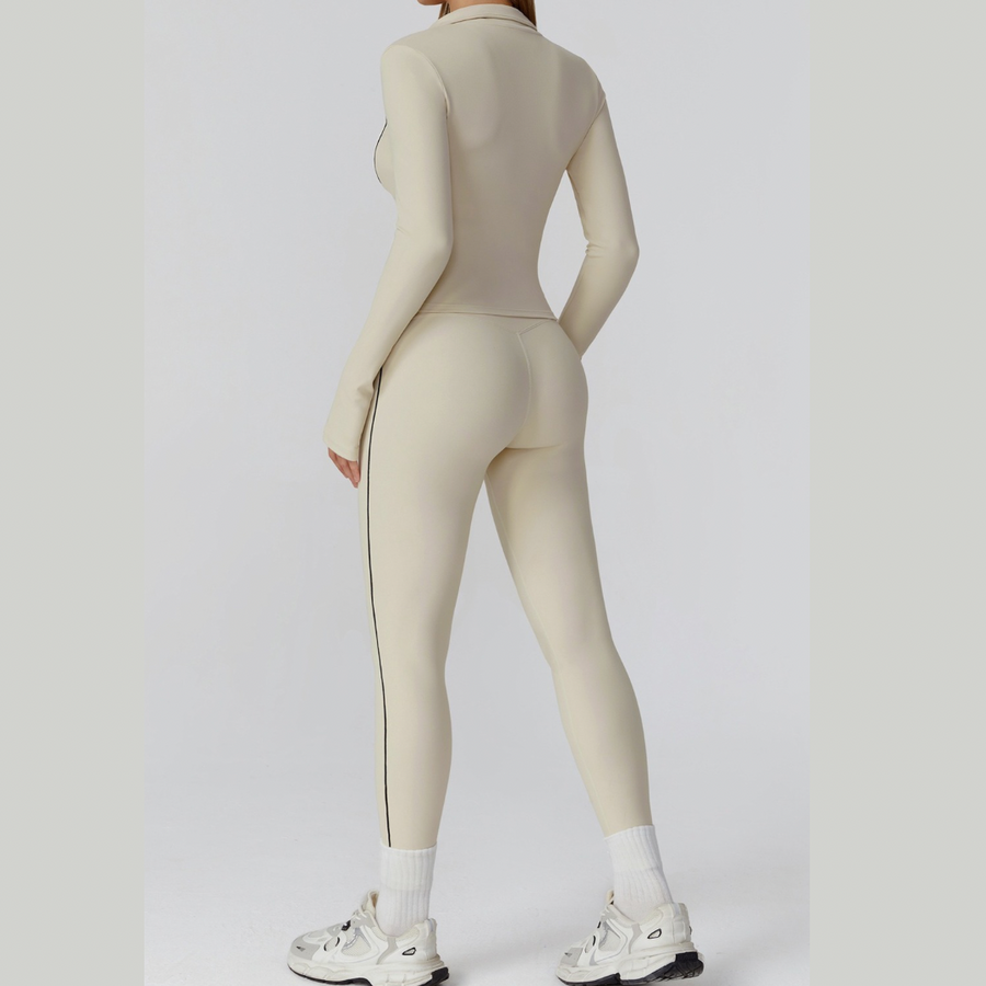 Sporty Chic 3pcs Jacket Legging Set - Beige
