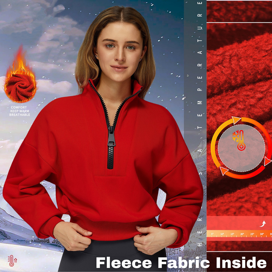 Classic Stylish Big Zip Winter Jumper - Red