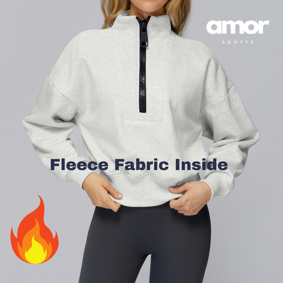 Classic Stylish Big Zip Winter Jumper - White Grey