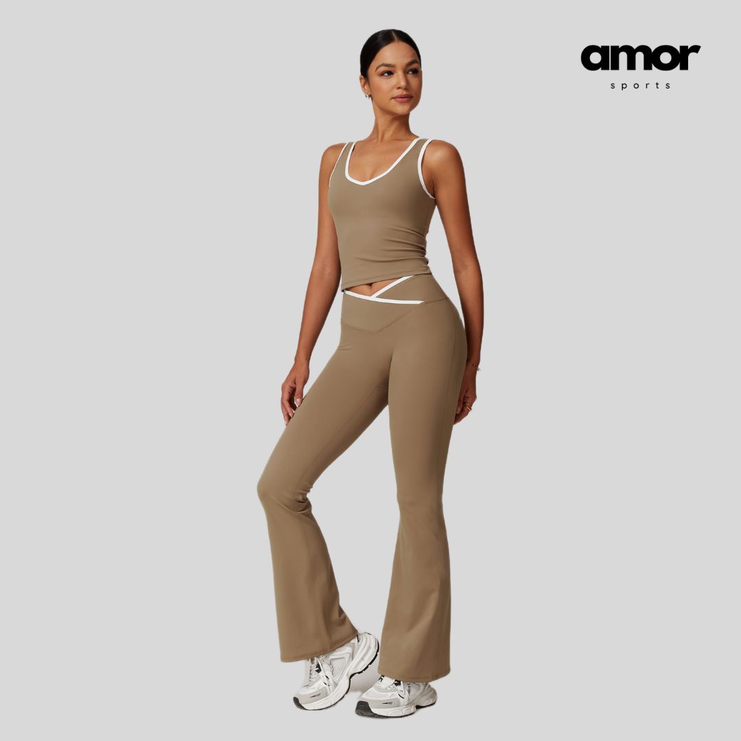 QUEENI Vest Top Legging Set - Brown