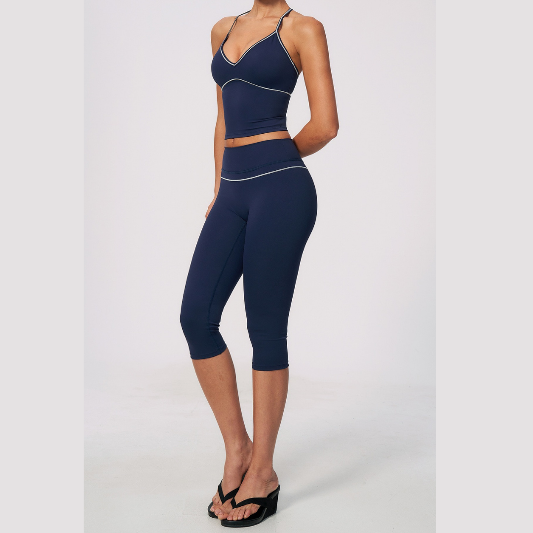 Andy Strappy Cropped Legging Set - Navy