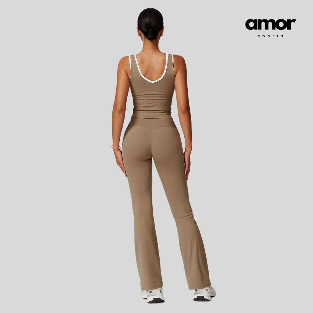 QUEENI Vest Top Legging Set - Brown