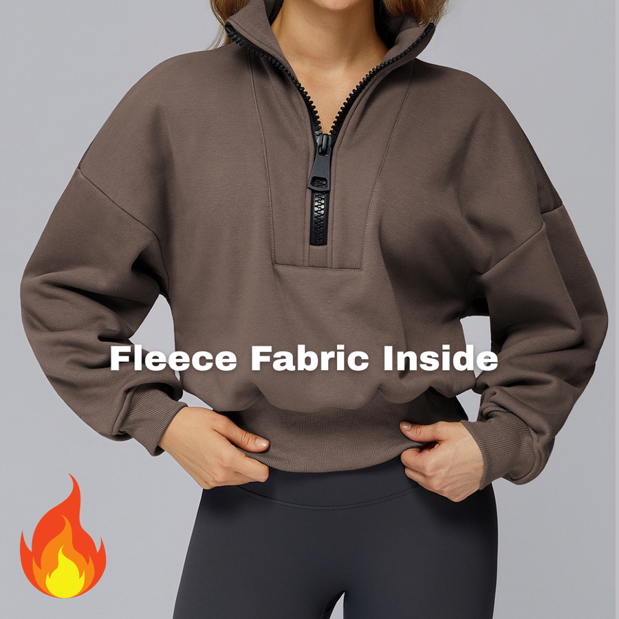 Classic Stylish Big Zip Winter Jumper - Brown