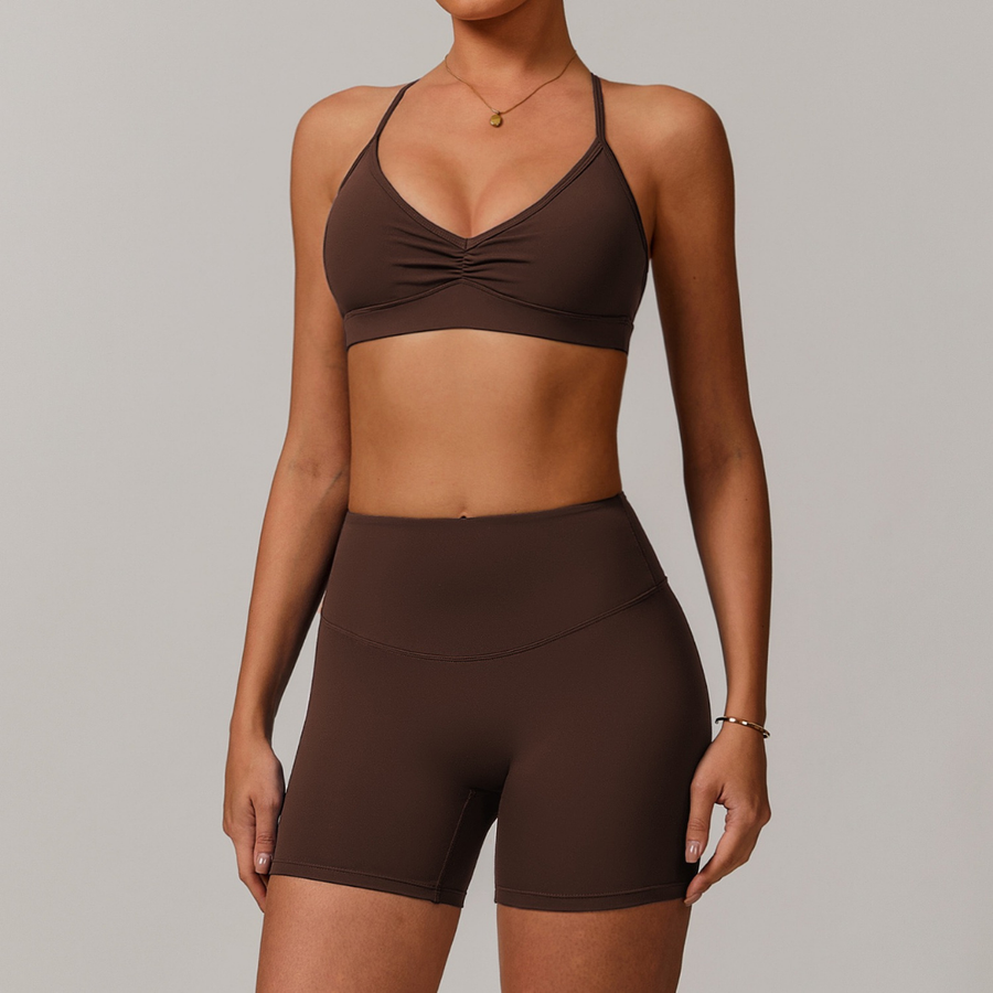 ELINA Comfy Sports Bra with Short Set - Coffee