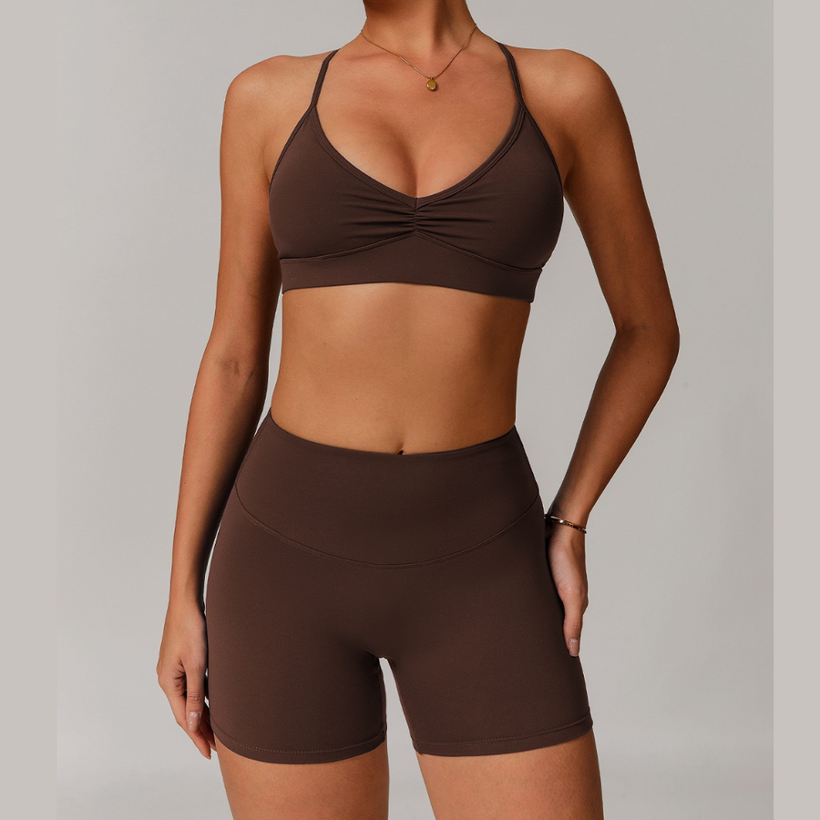 ELINA Comfy Sports Bra with Short Set - Coffee