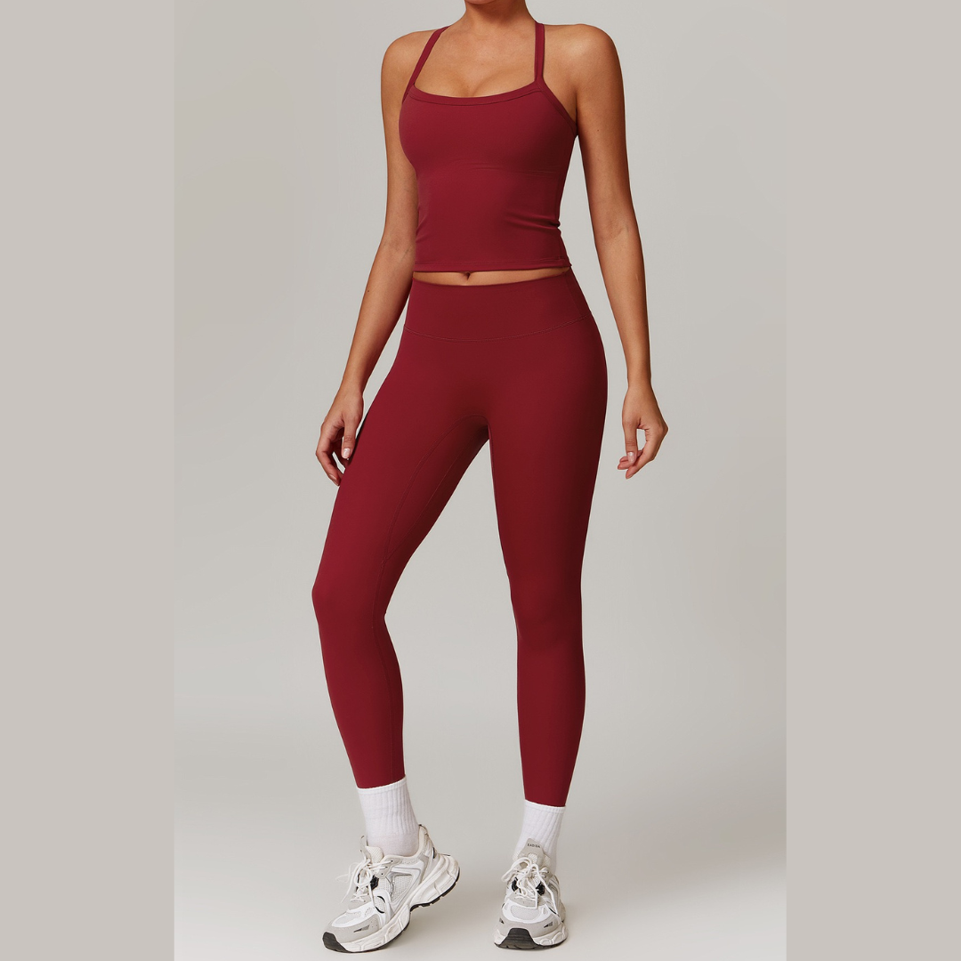 CHRISTIA Cross Back Vest Top Legging Set - Cherry