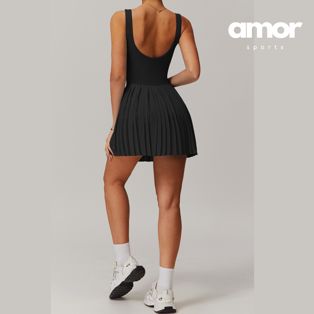 TARA Pleated Skirt Body Dress - Black