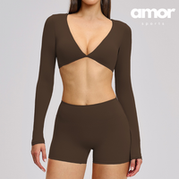 ALICE Contour Long Sleeve Short Set - Dark Coffee