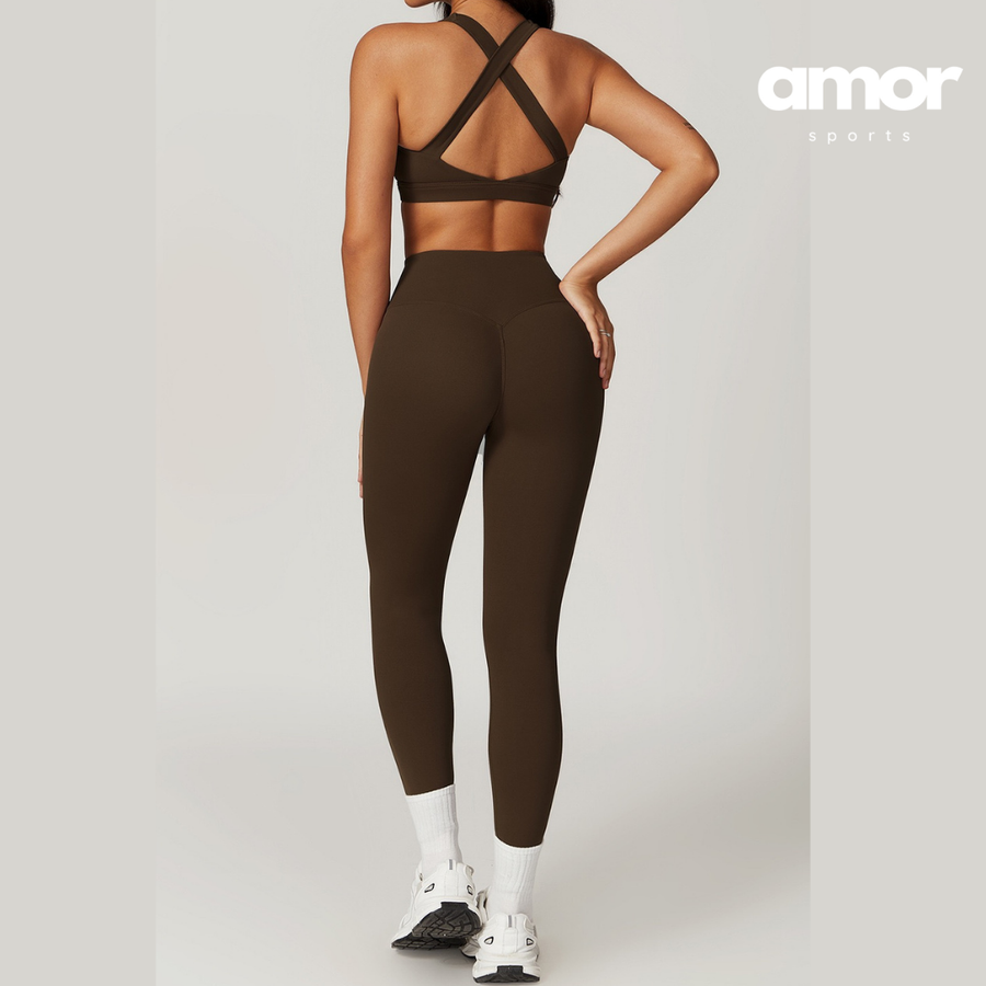 X-Back Line Skinny Legging Set - Coffee