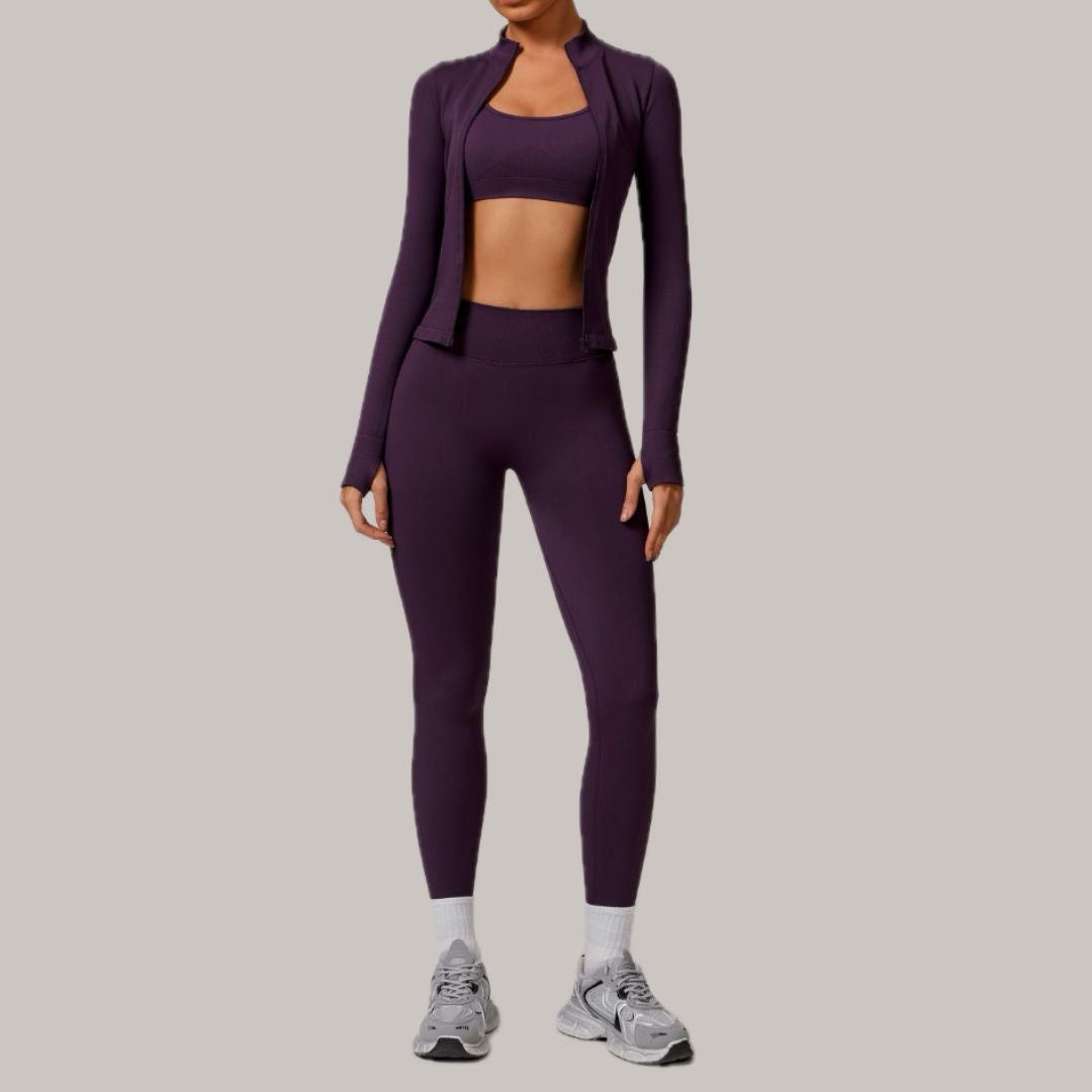 Sleek Seamless 3pcs Jacket Legging Set - Purple