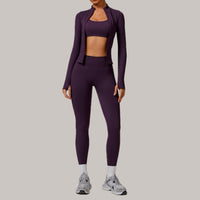 Sleek Seamless 3pcs Jacket Legging Set - Purple
