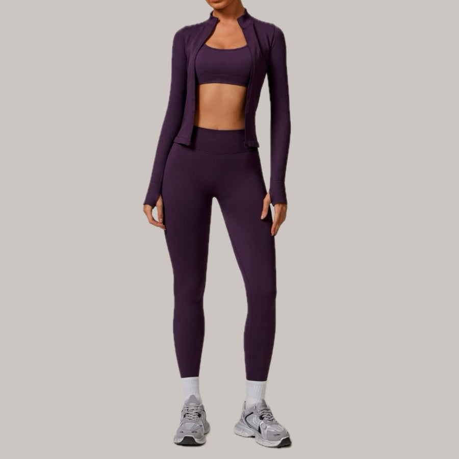 Sleek Seamless 3pcs Jacket Legging Set - Purple