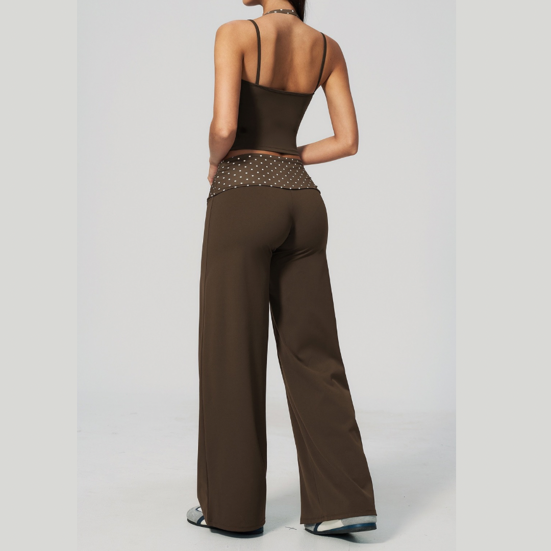 ENA Polka Dot Flared Legging Set - Brown